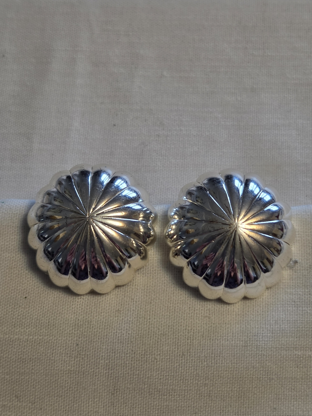 Vtg Monet Silver-Tone Floral Dome Clip-On Earrings